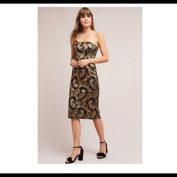 Tracy Reese Gold Jacquard strapless dress … - Picture 1 of 6